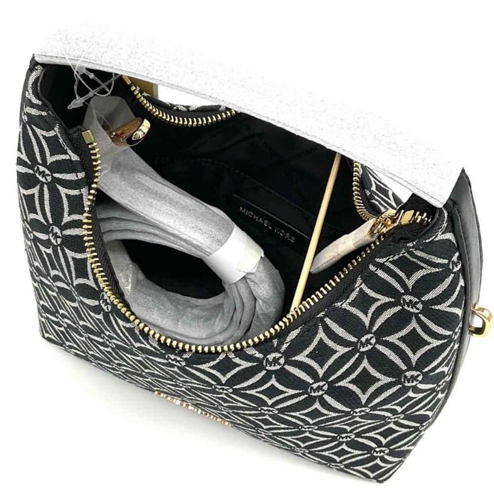 Michael Kors Ember Small Logo Jacquard Messenger Bag Black - Picture 7 of 11